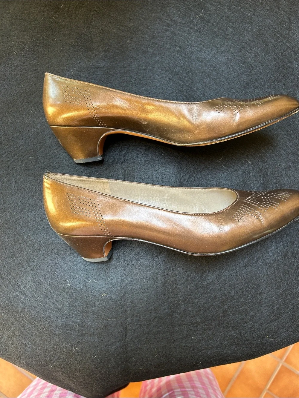 Salvatore Ferragamo Vintage Brown Leather Perforated Pointed-Toe Pumps